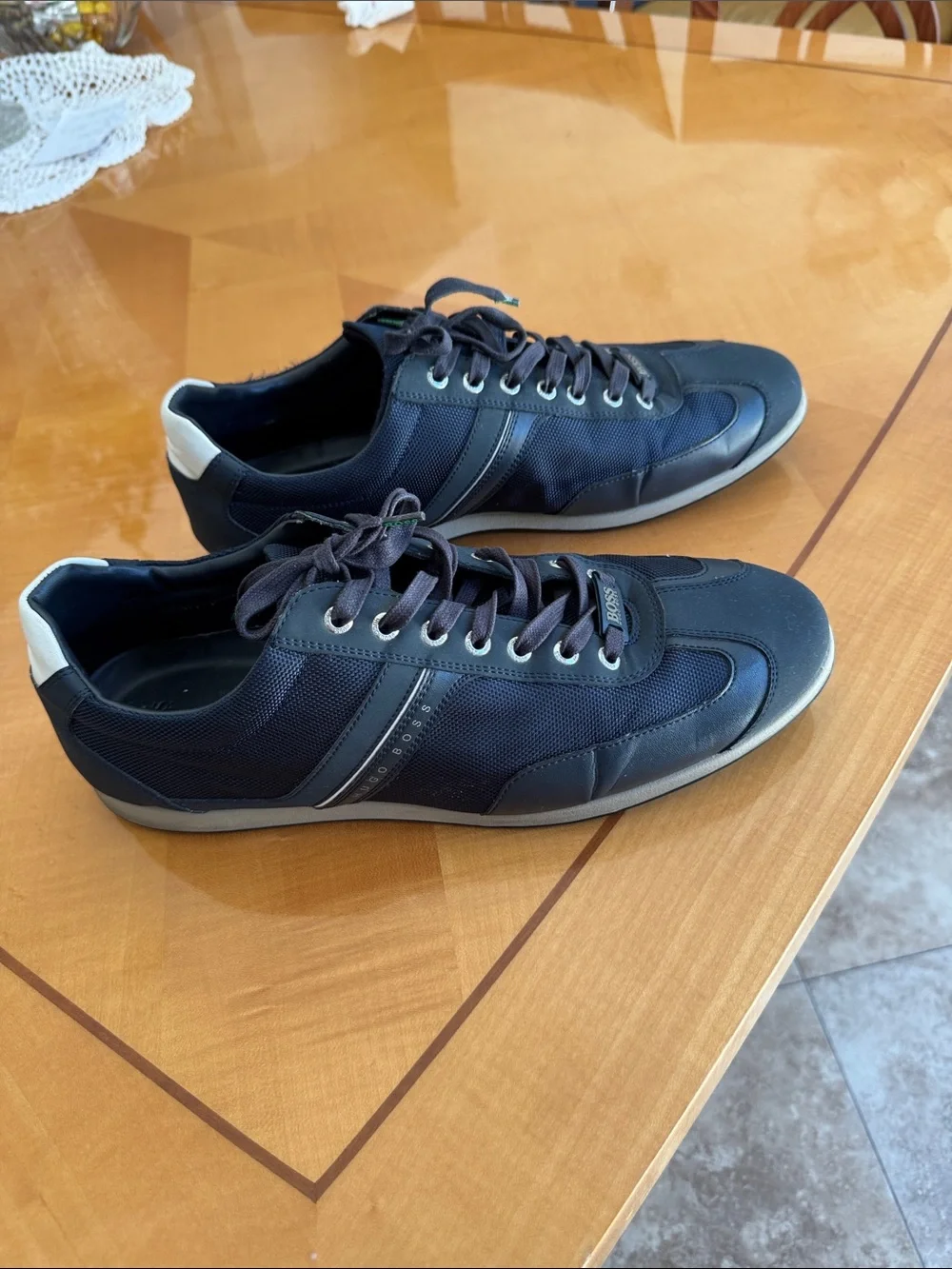 BOSS Men's Navy and White Lace-Up Sneakers size46